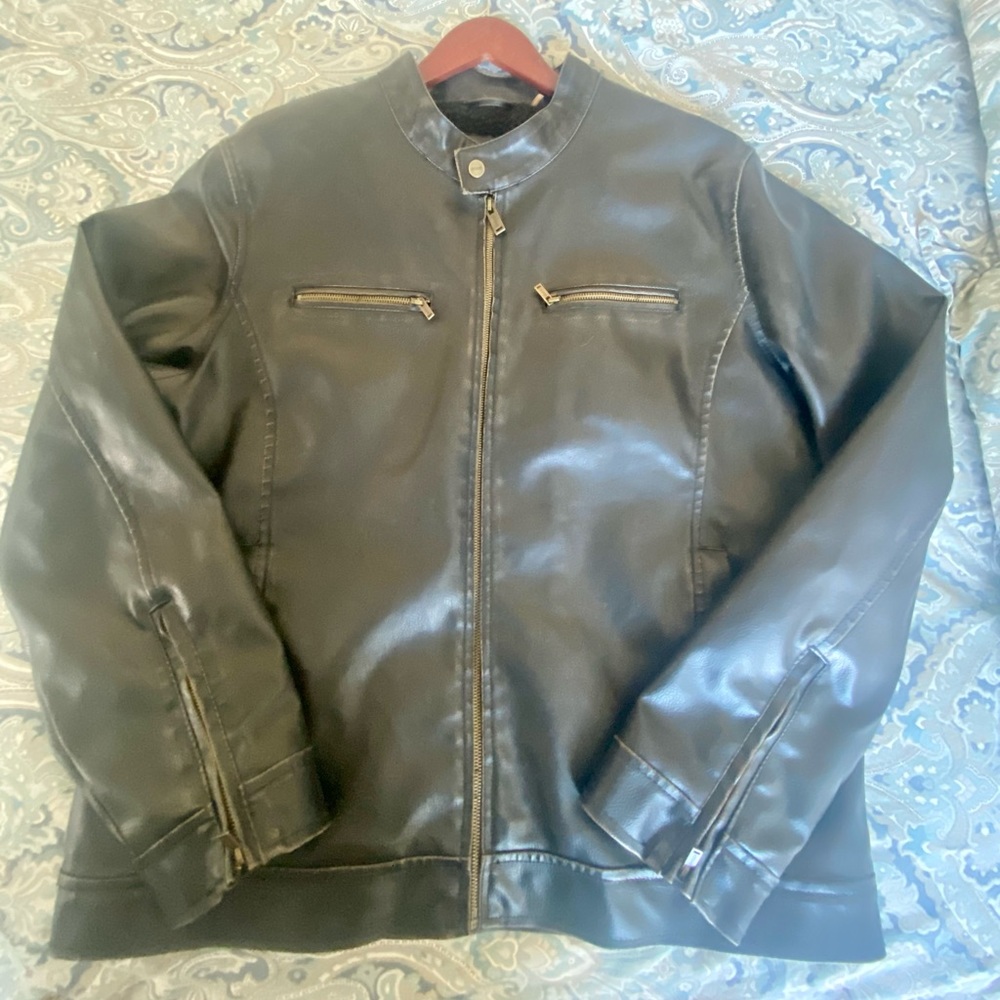 Guess Black Distressed Vegan Leather Moto Jacket Size L